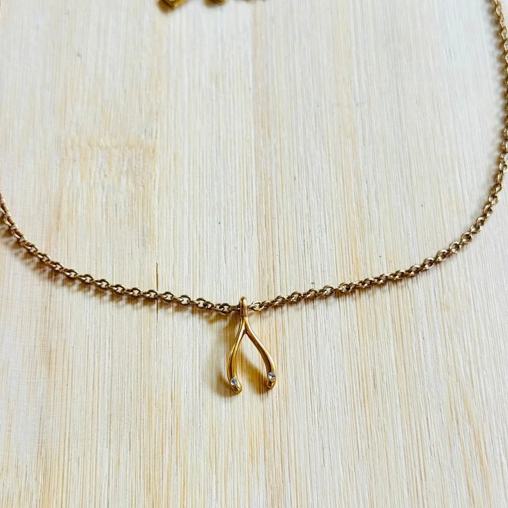 Kate Spade New York Dream Big Mini Necklace Wishbone Gold Plated Chain Dainty - Picture 6 of 7
